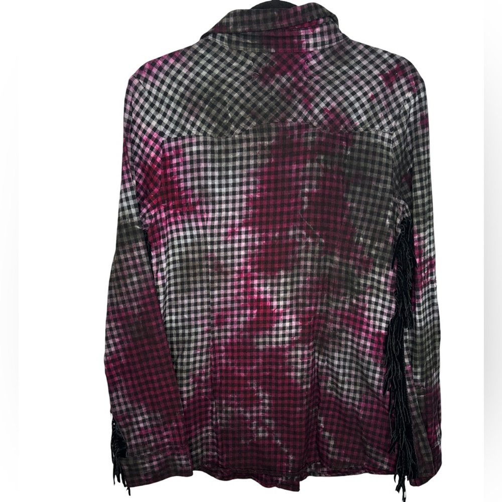The Nu Vintage Women’s Medium Dyed Black & White Check Pearl Snap Shirt Fringe - Picture 5 of 9